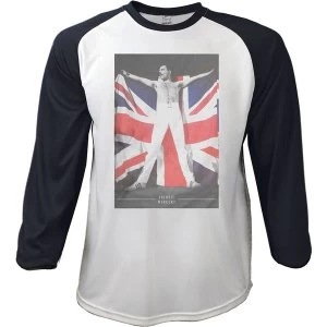 Image of Freddie Mercury - Flag Mens Medium Raglan T-Shirt - Black & White