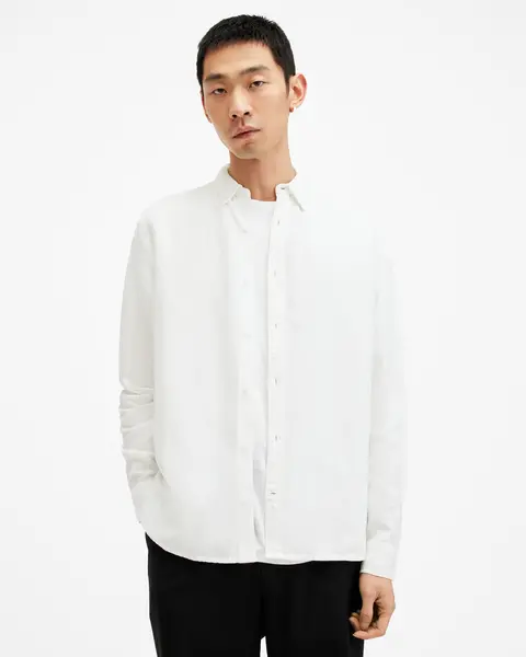 Image of AllSaints Laguna Linen Blend Relaxed Fit Shirt