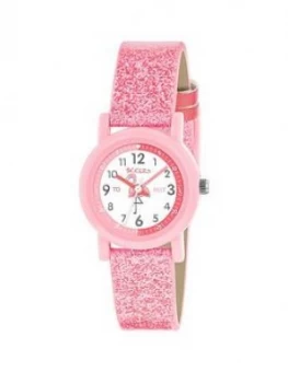Image of Tikkers Tikkers White And Pink Detail Flamingo Dial Pink Glitter Strap Kids Watch