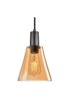 Image of Sleek Tinted Glass Flask Pendant, 6 Inch, Amber, Pewter Holder