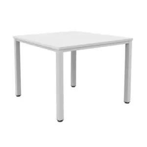 Image of Fraction Infinity Square White Meeting Table With Silver Legs - 120 X 120