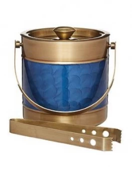 Image of Barcraft Stainless Steel Blue And Brass Finish Ice Bucket With Tongs