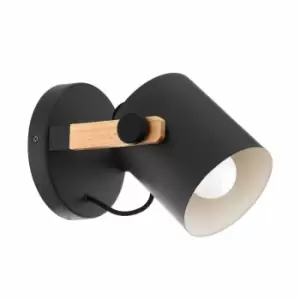 Image of Eglo Retro-style Wall Lamp With A Circular Base And Black Steel Finish