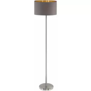 Image of Loops - Floor Lamp Light Satin Nickel Shade Cappuccino Gold Fabric Pedal Switch E27