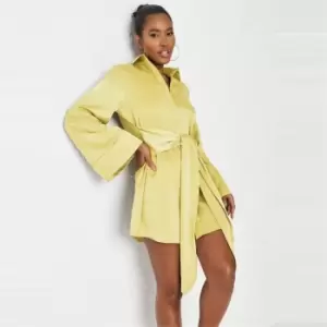 Image of Missguided Tie Waist Satin Dress - Green
