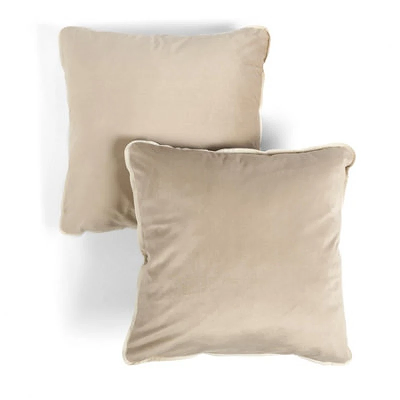Image of OHS OHS 2 x Piped Edge Matte Velvet Cushion Covers Square Pillowcases in Medium Beige Size: 45cm x 45cm Medium Beige 45cm x 45cm Unisex 502743422613