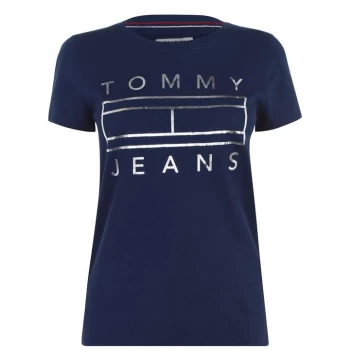 Image of Tommy Jeans Outline Flag T Shirt - Navy/Gold