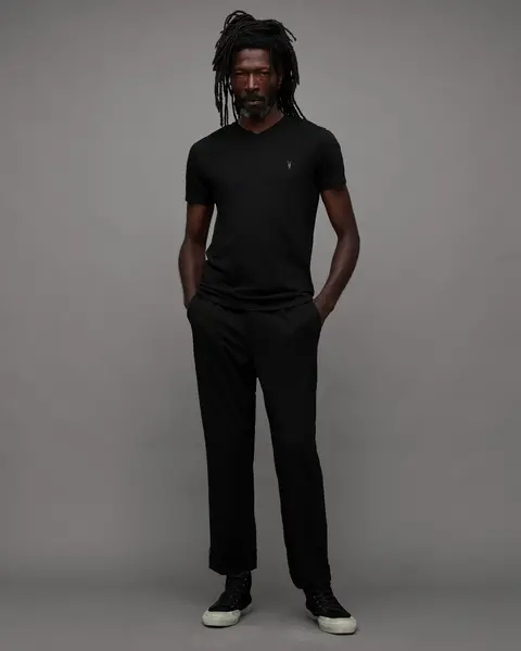 Image of AllSaints Mens Lightweight Tonic V-Neck T-Shirt, Black, Size: M
