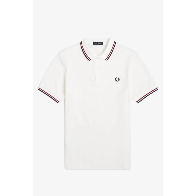 Image of Fred Perry Short Sleeve Twin Tipped Polo Shirt White/Red T60 male M