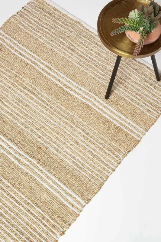 Image of Homescapes Arlyn Natural Striped Handwoven Jute Rug Size: 120cm x 170cm Natural Unisex 120cm x 170 cm