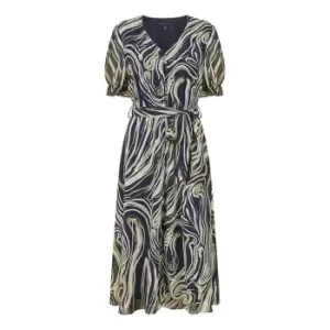 Image of Mela London Navy Swirl Print Midi Tea Dress - Blue