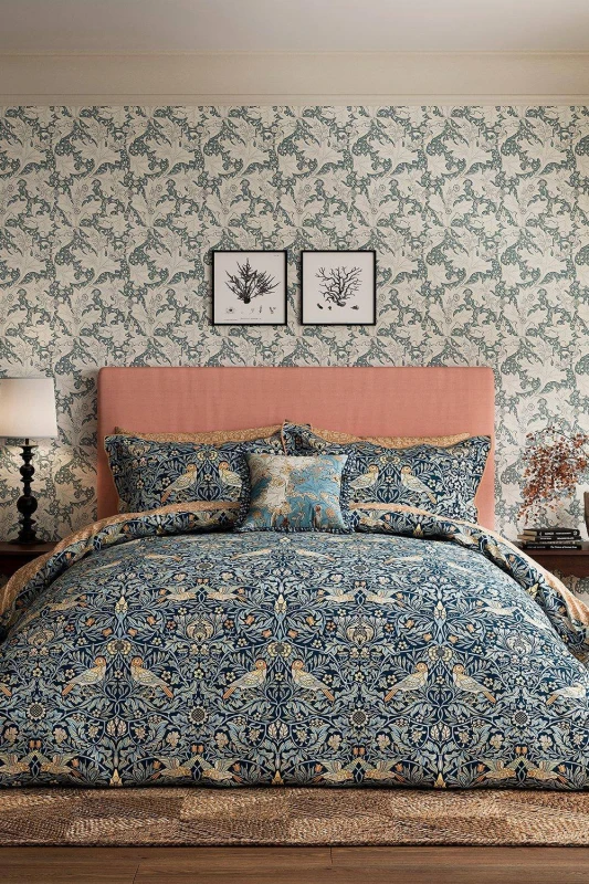 Image of Morris & Co 'Bird' Cotton Duvet Cover Set Blue