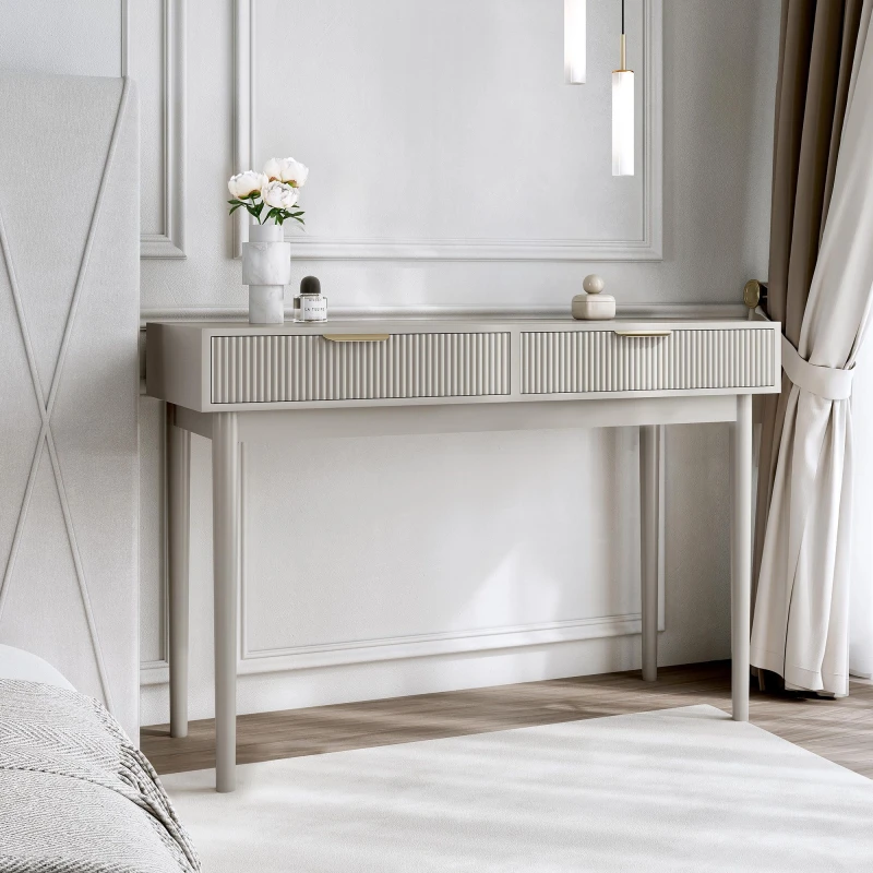 Image of CARME HOME Layla Mocha Dressing Table - Drawers with ribbed front finished in Brown Brown Unisex