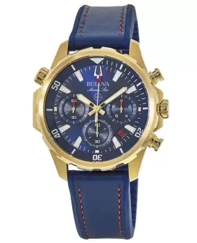 Image of Bulova Marine Star Blue Chronograph Gold Tone Mens Watch 97B168 97B168