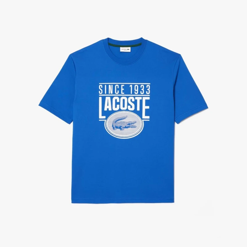 Image of Lacoste Loose-Fit Heavy Cotton Printed T-Shirt Blue male XS