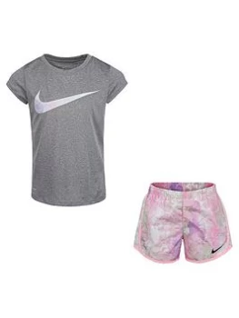 Image of Nike Younger Girl Sky Dye Tempo Short Set - Grey/Pink, Size 5-6 Years, Women