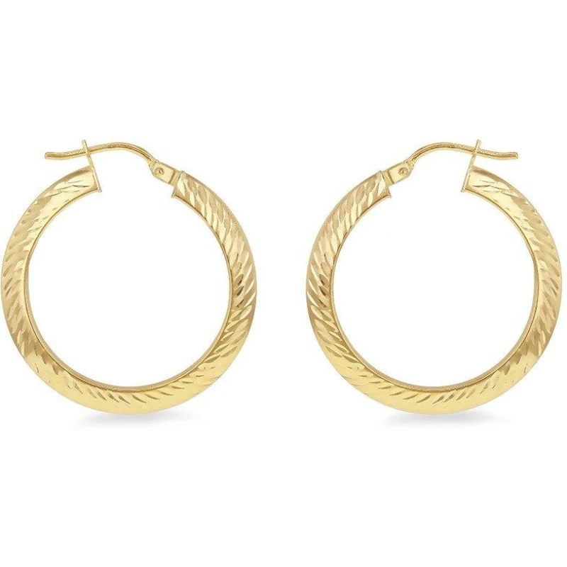 Image of Be You 9ct Gold Diamond Cut Creole Earring Yellow Gold female One Size
