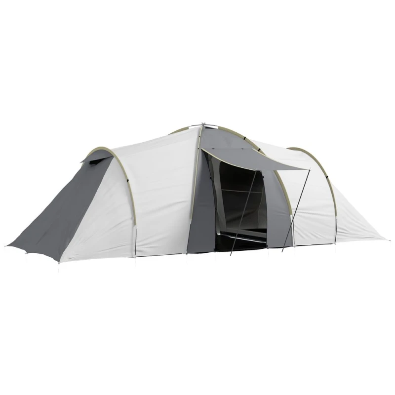 Image of Outsunny Outsunny 4-6 Person Camping Tent with 2 Bedroom, Living Area and Vestibule - Grey and Yellow