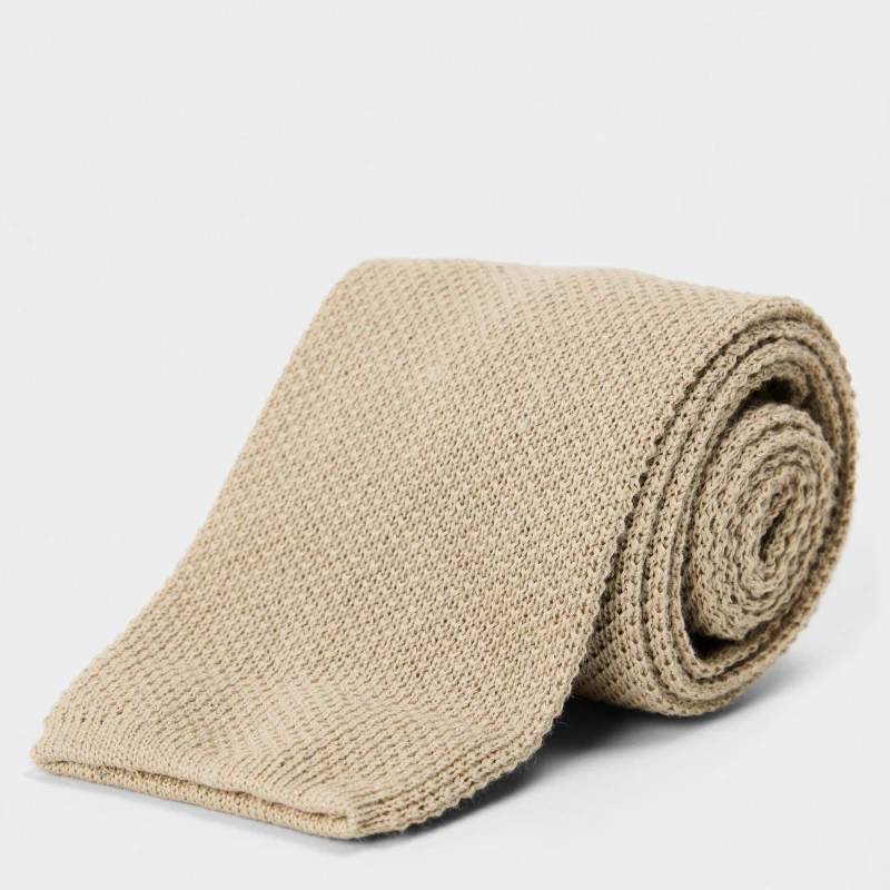 Image of Boss Mens Knitted Tie Light Beige male One Size
