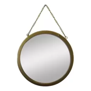 Image of Gold Metal Circular Mirror With Hanging Chain 30cm
