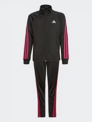 Image of Boys, adidas Team Polyester Regular 3-stripes Tracksuit, Black/Red, Size 7-8 Years