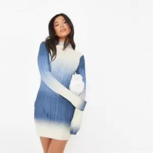 Image of Missguided on Neck Mini Dress Ls Ombre - Blue