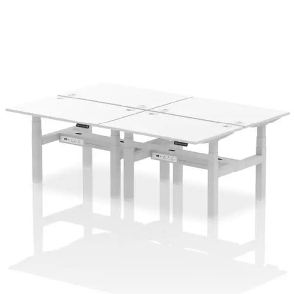 Image of Air Air Back-to-Back 1200 x 800mm Height Adjustable 4 Person Bench Desk White Top with Cable Ports Silver Frame HASCP4P12800WHTS