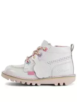 Image of Kickers Toddler Kick Fleur Patent Leather Boot, White, Size 8 Younger