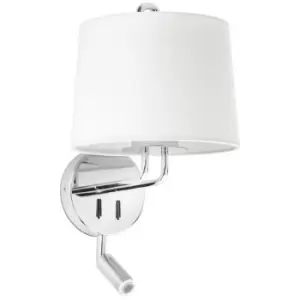 Image of Faro Lighting - Faro Montreal Chrome, White Shade Wall Lamp With Reading Light