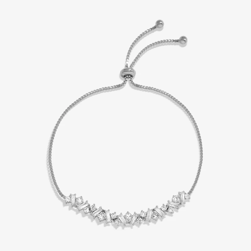 Image of Jon Richard Rhodium Plated Scattered Stone Toggle Bracelet Silver female