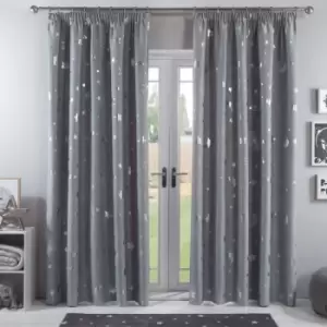 Image of Dreamscene Galaxy Star Pencil Pleat Blackout Pair Curtains Silver - 66" X 90"