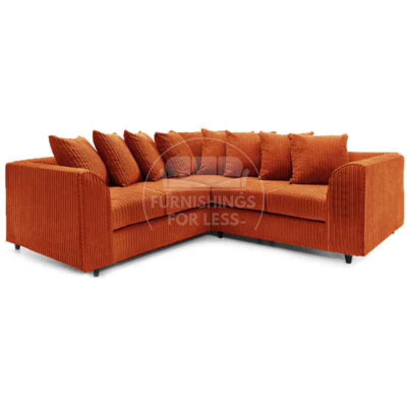 Image of Furnishings For Less UK Ferguson Orange 5 Seater Fabric Corner Sofa L Shaped Jumbo Cord - Scatter Back