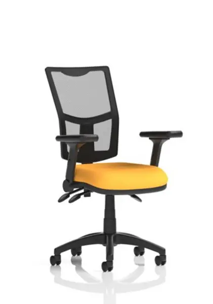 Image of Eclipse Eclipse Plus III Lever Task Operator Chair Mesh Back With Bespoke Colour Seat In Senna Yellow With Height Adjustable And Folding Arms KCUP177