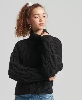 Image of Superdry Womens Vintage High Neck Cable Knit Jumper Black - Size: 8