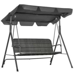 Image of Outsunny 3-person Outdoor PE Rattan Swing Chair, Patio Wicker Hanging Swing Bench with Steel Frame Stand & Adjustable Canopy, Grey