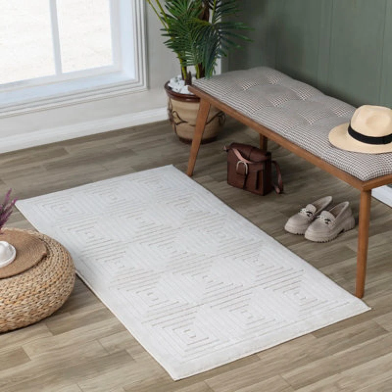 Image of Livabliss In- & Outdoor 3D High & Low Pile Textured White Sakura Area Rug 80 X 150 Cm - Easy To Clean, Perfect For Balcony Or Dining Room