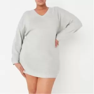 Image of Missguided Plus Recycled V Neck Ribbed Dress - Grey
