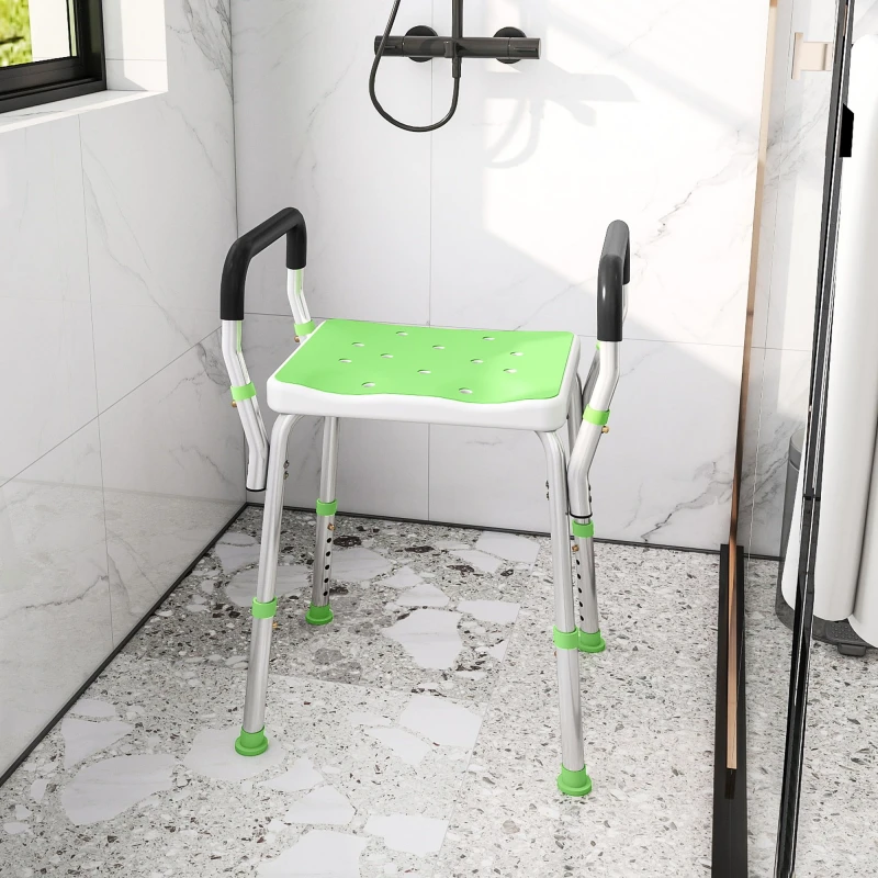 Image of HOMCOM HOMCOM Portable Bath Stool, Non-Slip Small Shower Chair with Adjustable Height in Green Green One Size Unisex 5063603063686