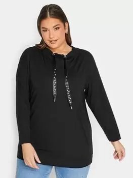 Image of Yours Luxury Star Tie Cotton Blend Sweatshirt, Black, Size 18, Women