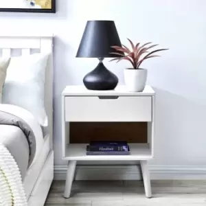 Image of Furniture Box Alma Contemporary Stylish Bedside Table With Drawer White