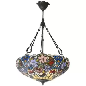 Image of Tiffany Glass Hanging Ceiling Pendant Light Bronze Flower Bowl Lamp Shade i00151