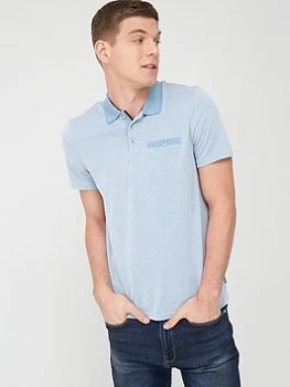 Image of Ted Baker Contrast Collar Polo Shirt - Mid Blue Size 2, Men
