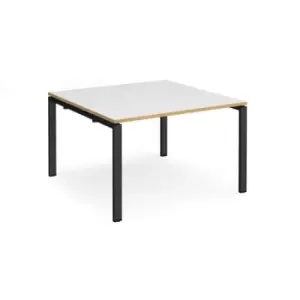 Image of Adapt square boardroom table 1200mm x 1200mm - Black frame and white top with oak edging
