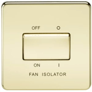 Image of KnightsBridge 10A 1G 3 Pole 230V Screwless Polished Brass Electric Fan Isolator Switch