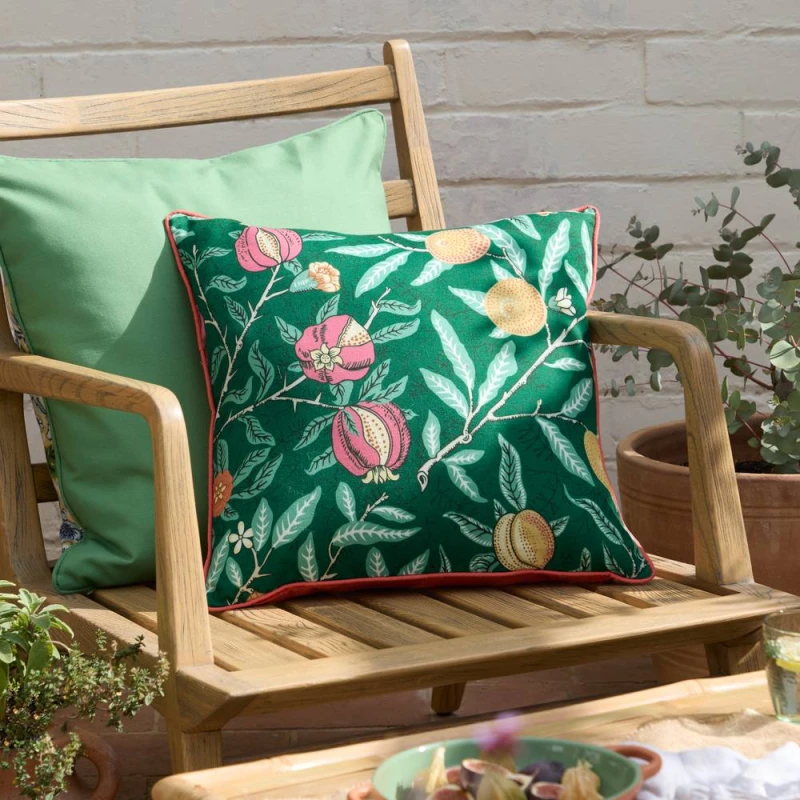 Image of Morris & Co Fruits Outdoor Cushion in Green Size: 45cm x 45cm Green Unisex 45cm x 45 cm