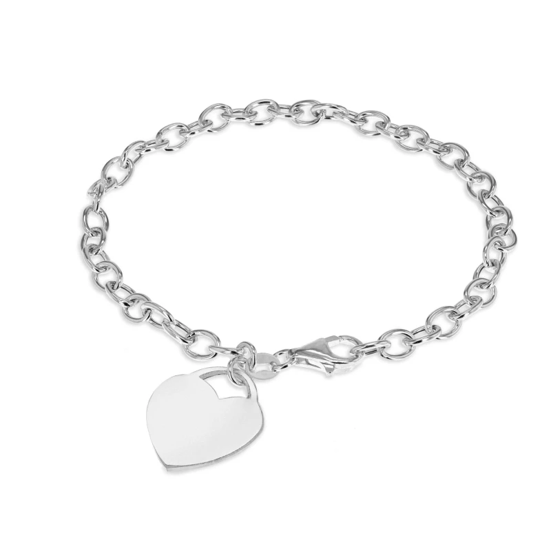 Image of Be You Sterling Silver Heart-Charm Belcher Bracelet Silver female 7.5inch