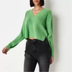 Image of Missguided V Neck Crop Jumper - Green
