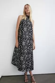 Image of Dalmatian Print Satin Twill Bow Back A Line Midi Dress