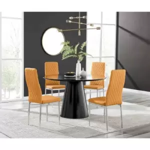 Image of Furniture Box Palma Black Semi Gloss Round Dining Table and 4 Mustard Milan Chrome Leg Chairs