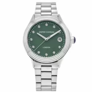 Image of Ladies Jasper Conran London 36mm Watch with a Green Dial and a Silver Metal bracelet